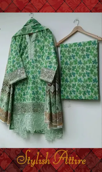 Original Pakistani Lahore Boutique Pure Lawn Stitched 3Pcs _ Ligth Green 